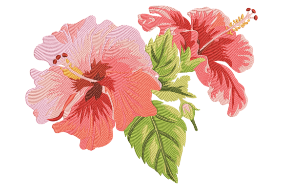 Red Hibiscus Flowers: A Charming Embroidery Design for Gifts